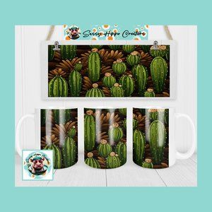 Ceramic Coffee Mug Flowering Cactus Desert Cacti Western 15oz Hand Sublimated
